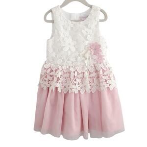Catherine Malandrino White Lace Pink Tulle Dress Girls 5 Flower Girl Wedding